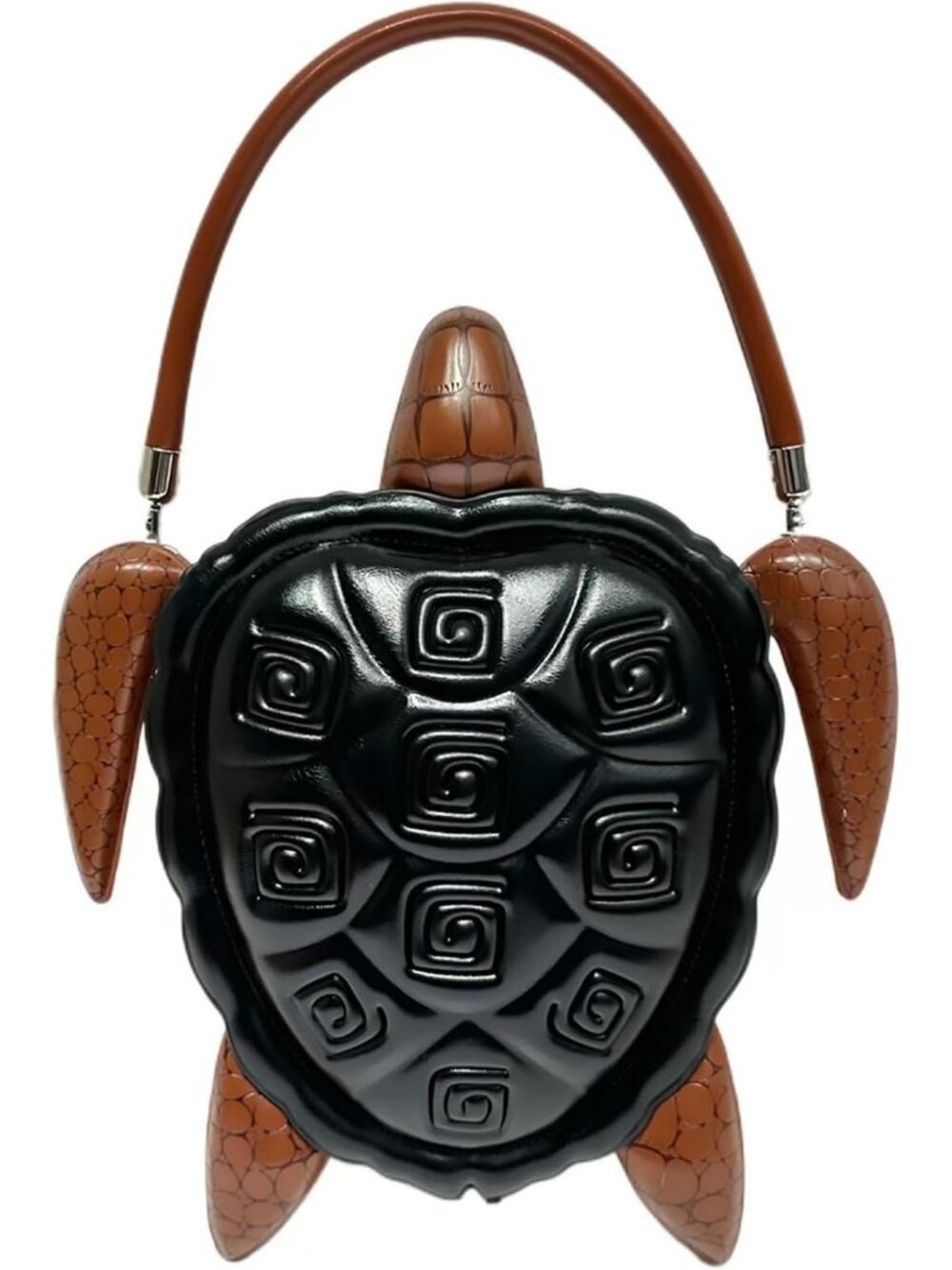 Unisex Black Pu Leather Turtle Shape Handbag Purse Removable Strap Crossbody